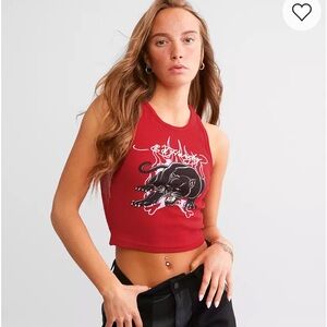 Ed Hardy XL Red Panther Flame Rib Red Graphic Cropped Tank Top
